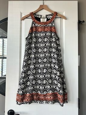 THML Black & White Geometric Mini Dress with Copper Trim